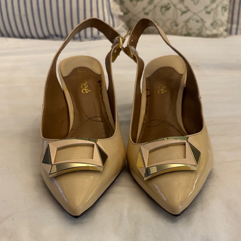 J Renee Cream Slingback Heels with Gold Accents